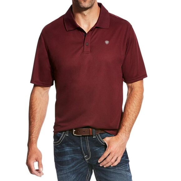 Ariat Tek Heat Series Polo Shirt Mens Size L Maroon Red Sun Protection VentTEK - Picture 1 of 15